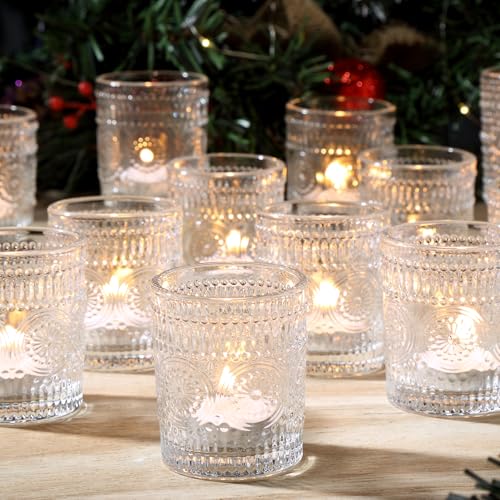 Ligtmor Lot de 12 photophores Transparents, photophores en Verre à Pois avec Motif à Pois en...