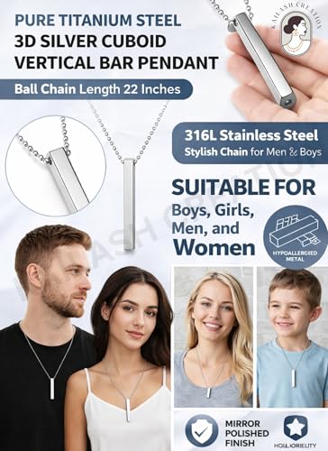 Image of Men's Stainless Steel Pendant Chain | Anti-Tarnish Silver Geometric Pendant Chain with Black Enamel Locket | Premium Stylish Neck Chain for Boys & Men | Durable Daily Wear Jewellery Gift for brother, Boyfriend and Husband
