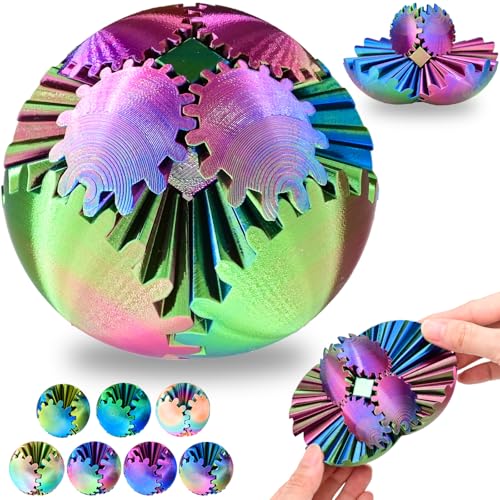 3D Printed Gear Ball Spin Ball Cube Fidget Toy, Gear Sphere, Gear Ball Fidget Toy - Red, Green, Blue