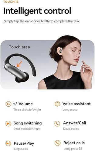 Miniatura 7 de Auriculares inalámbricos con Bluetooth con pantalla LED de 60 horas de reproducción, gancho sobre la oreja con micrófono, sonido estéreo, controles