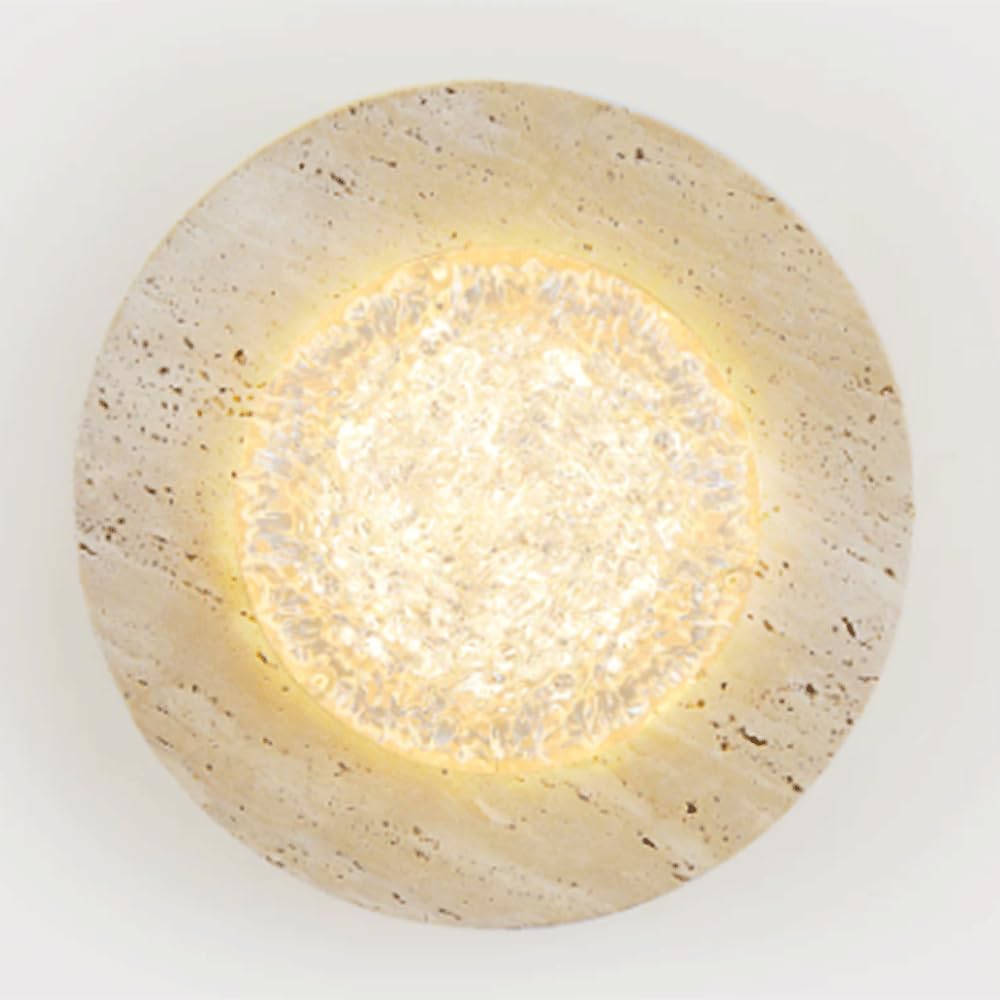 SHUANGZ Sofa Background LED Warm Light Fixture,Acrylic Lamp Shade with Round Yellow Travertine Base Wall Lamp Light Luxury Style Wall Sconces Restaurant Decorative Lamp Lighting for Stairs Corridor