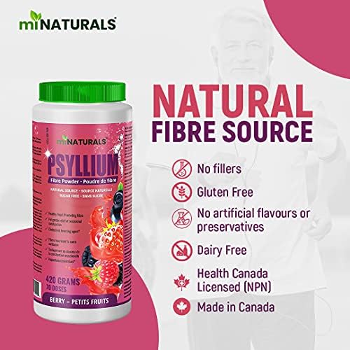miNATURALS Sugar Free Psyllium Husk Powder (420g - 70 Servings - Berry Flavor) - Supports Digestive Health, Weight Management, and Heart Health - All-Natural Fiber Supplement 3 51LhsHA6TdL. AC