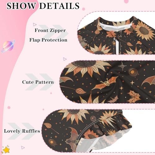 CaTaKu Girls One Piece Swimsuit Bat Sunflower Space Toddler Bathing Suit Long Sleeve UPF 50+ Rash Guard Swimwear 3-12Y3