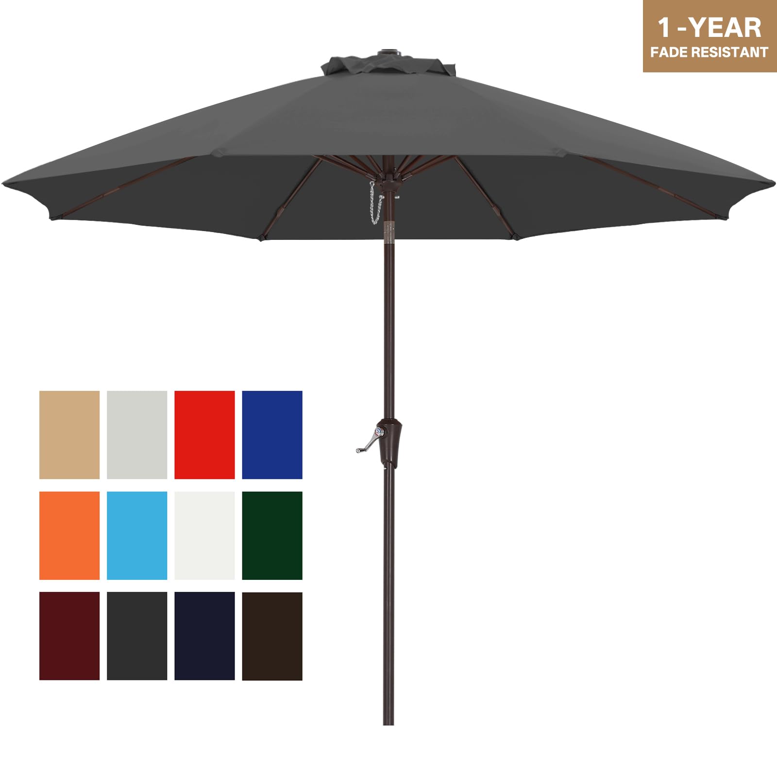 ABCCANOPY Sonnenschirm wasserdicht UV50+ mit Kurbel, Dunkel Grau 270cm | wasserdichtes 300D Polyester, farbecht & lichtecht, 230/270/300 cm für Garten, Terrasse & Strand