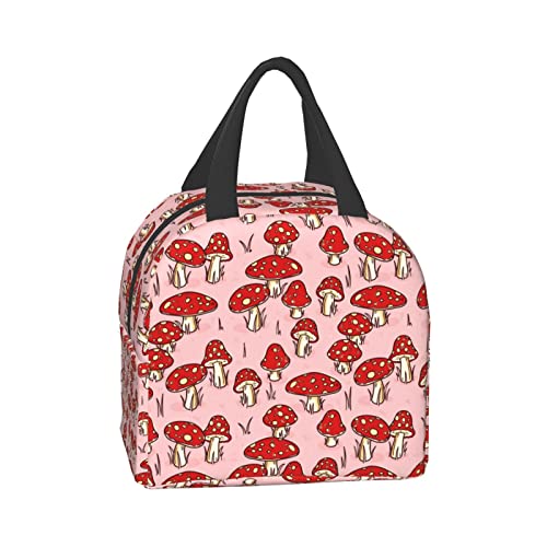 Pubnico Cute Mushroom On Pink Lunch Box , Bento Box Insulated Lunch Boxes Reusable Waterproof Lunch Bag With Front Pocket For Office Picnic Hiking Beach #TOP2