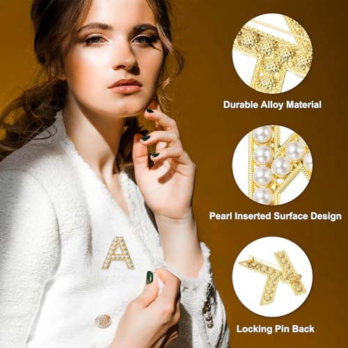 Image of PATIKIL Letter Brooch Pins, Pearl Initial Alphabet Letter Lapel Badges Pin for Women Men Girl Wife Suits