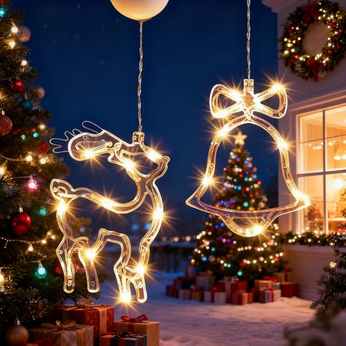 YYAQZD Glocken und Rentiere Weihnachtsbeleuchtung,2er LED...