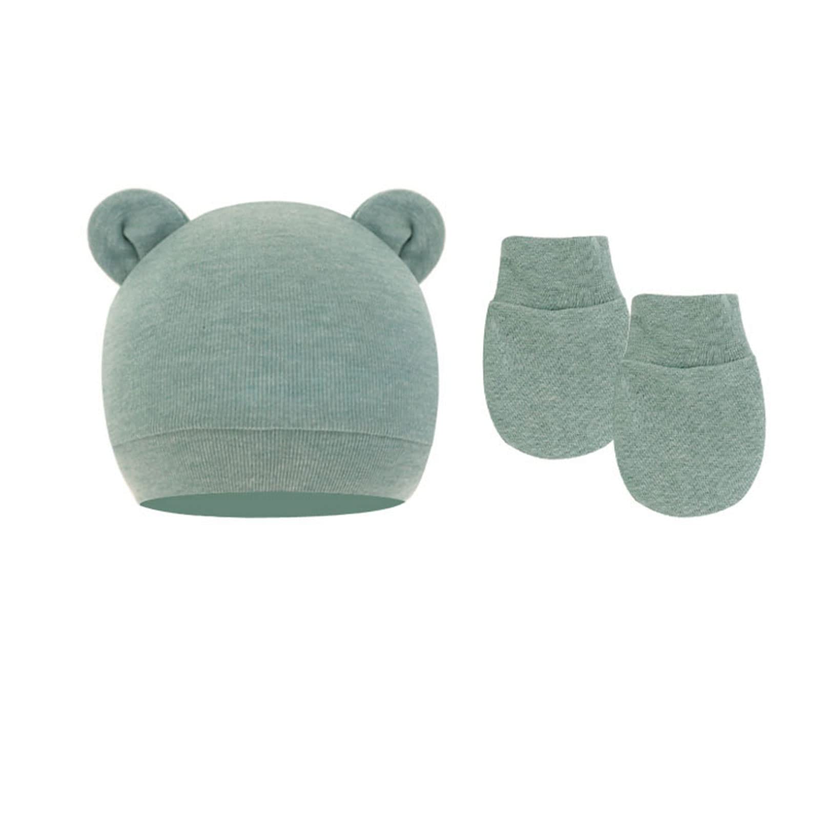 oringnat Anti-Scratching Cotton Gloves Infant Hat Set Newborn Face Protective Scratch Mittens Breathable Warm Bonnet