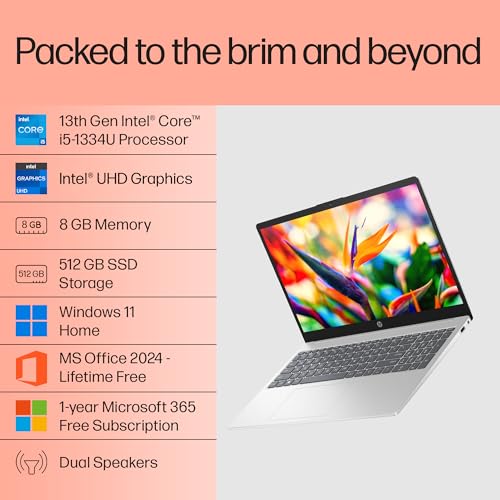 Image of HP 15, 13th Gen Intel Core i5-1334U (8GB DDR4, 512GB SSD), Anti-Glare, Micro-Edge, 15.6'' /39.6cm, FHD, Silver, 1.59kg, fd0466tu, Intel Iris Xe, FHD Camera w /Privacy Shutter, Backlit Laptop
