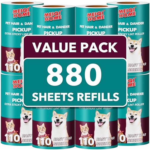 Image of MEIQIHOME Extra Sticky Lint Roller Refills Only, 880 Easy-Tear Sheets for 3.9 inch-4 inch Lint Rollers with 1.5 inch Inner Diameter for Pet Hair Removal on Clothes, Furniture, and Carpets