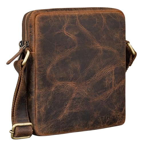 STILORD 'Zander' Vintage Bolso Hombre Piel Autentico Bandolera Piel Mariconera Cuero Bolsa Mensajero con Bandolera Cruzado Pequeña Messenger Bag Funda Tablet 8 Pulgada, Color:avani - marrón