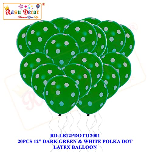 Image of RasuDecor 20 Pieces 12 inch Polka Dot Latex Balloon Dark Green and White Dot Colorful Balloons, 12 Inch Latex Polka Dots Balloons for Kids Women Men Birthday Easter Engagement Wedding, Halloween Party Supplies Decor #RasuImpex (20Pcs 12 inchPolkaDotDGreenWhite)