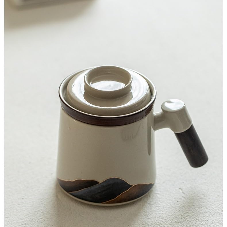 Tasse à thé Tasse à thé simple en céramique grise Grasswood avec couvercle et filtre, idéale for la maison ou le bureau Récipient de trempage