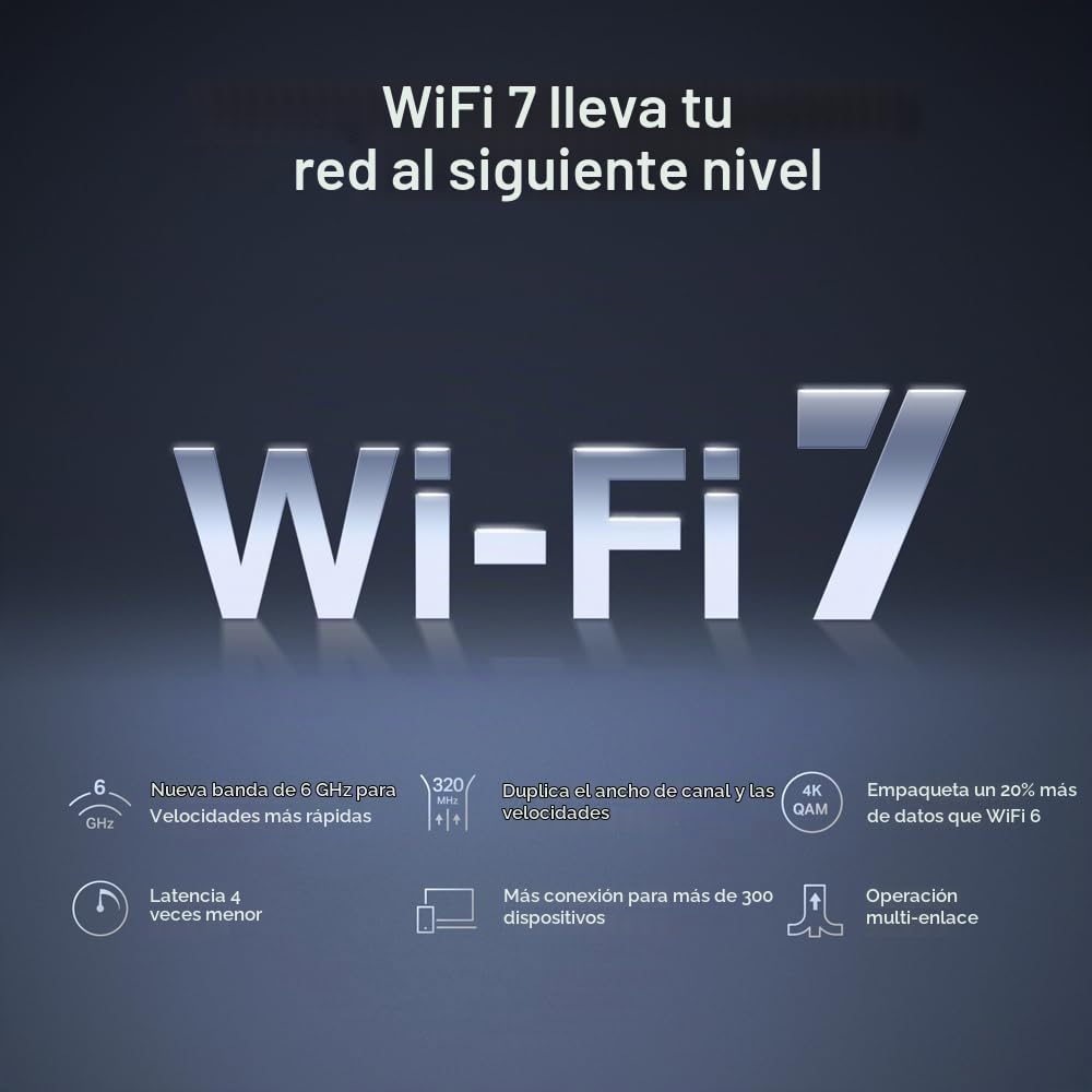 MERCUSYS MR47BE-Router Wi-Fi 7 de Triple Banda BE9300,5760 Mbps en Banda 6G,Operación Multi-Link(MLO),4× Puertos 2.5G, 320 MHz,4KQAM,EasyMesh,6 Antenas,WPA3,App config 【Nuevo】