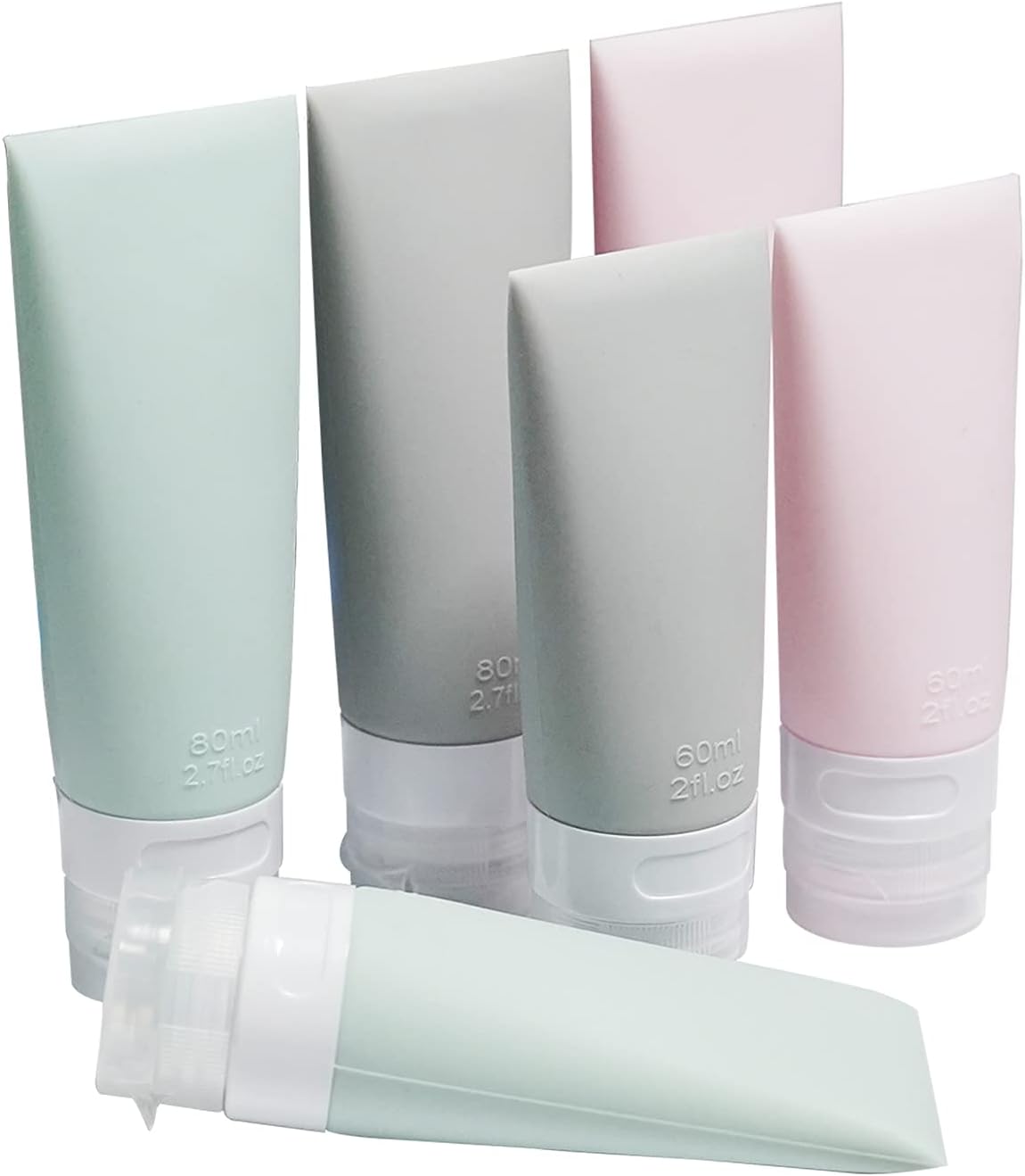 Portable Soft Silicone Travel bottles Set - 6 Pack Leakproof Silicone Travel Bottles,Cosmetic Toiletry Containers(Pink+Green+Grey)
