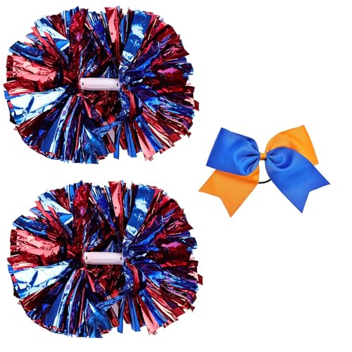 Pompons de pom-pom girl MAOFENG bleu et rouge avec grands nœuds pour le sport