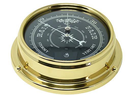 Tabic Prestige Traditional Brass Barometer with Jet Black Dial, Heavy Brass Case (1/2kg). Handmade in England