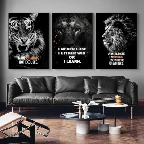 Cuadros de leones y tigres en lienzo para renovar las paredes del salón, set de 3 láminas