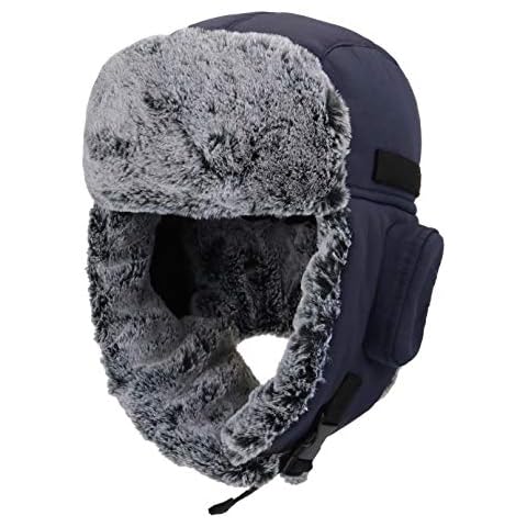 Connectyle Men's Warm Winter Hats for Hiking Hunting Hat Snow Ski Trooper Trapper Hat Faux Fur Hat Navy Blue Cover