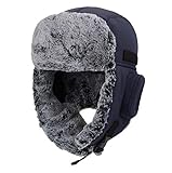 Connectyle Men's Warm Winter Hats with Earflap Ushanka Russian Hat Trooper Trapper Hat Navy Blue