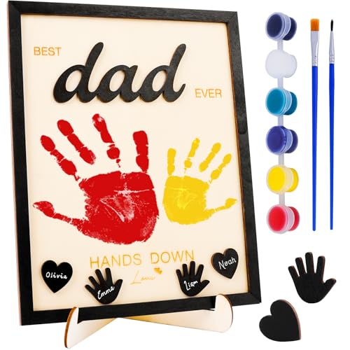 Yixiang Best Dad Ever Gifts from Kids - Birthday Gift for Dad DIY Fathers Day Crafts for Kids Custom Wooden Family Keepsake Plaque with Paints & Accessories
