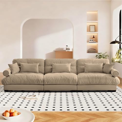 Image of SoarFlash 130 inch Sectional Sofa 3 Seat Couch, L Shaped Modern Sofa with Solid Wood Legs, Couches Sofas for Living Room Apartment, Comfortable Small Couches for Small Spaces, Brown