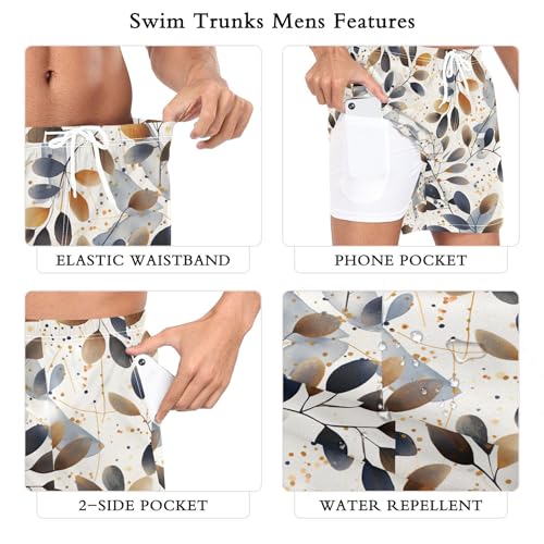 xigua Colorful Leaves Mens Swim Trunks with Liner, 5 inch Quick Dry Mens Boardshorts for Beach3