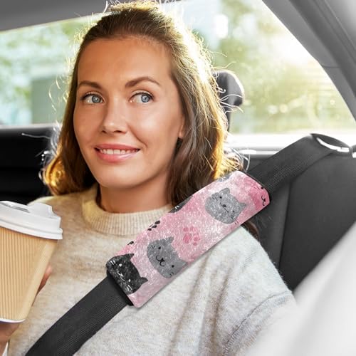 Image of 2 Pack Seatbelt Covers Seat Belt Cover Pad for Adults Boys Girls Car Seat Strap Covers Pads Cushion Universal Shoulder Strap Pad Protector for Backpack Camera Bag 6.5 Inch Watercolor Cat Faces and Paw