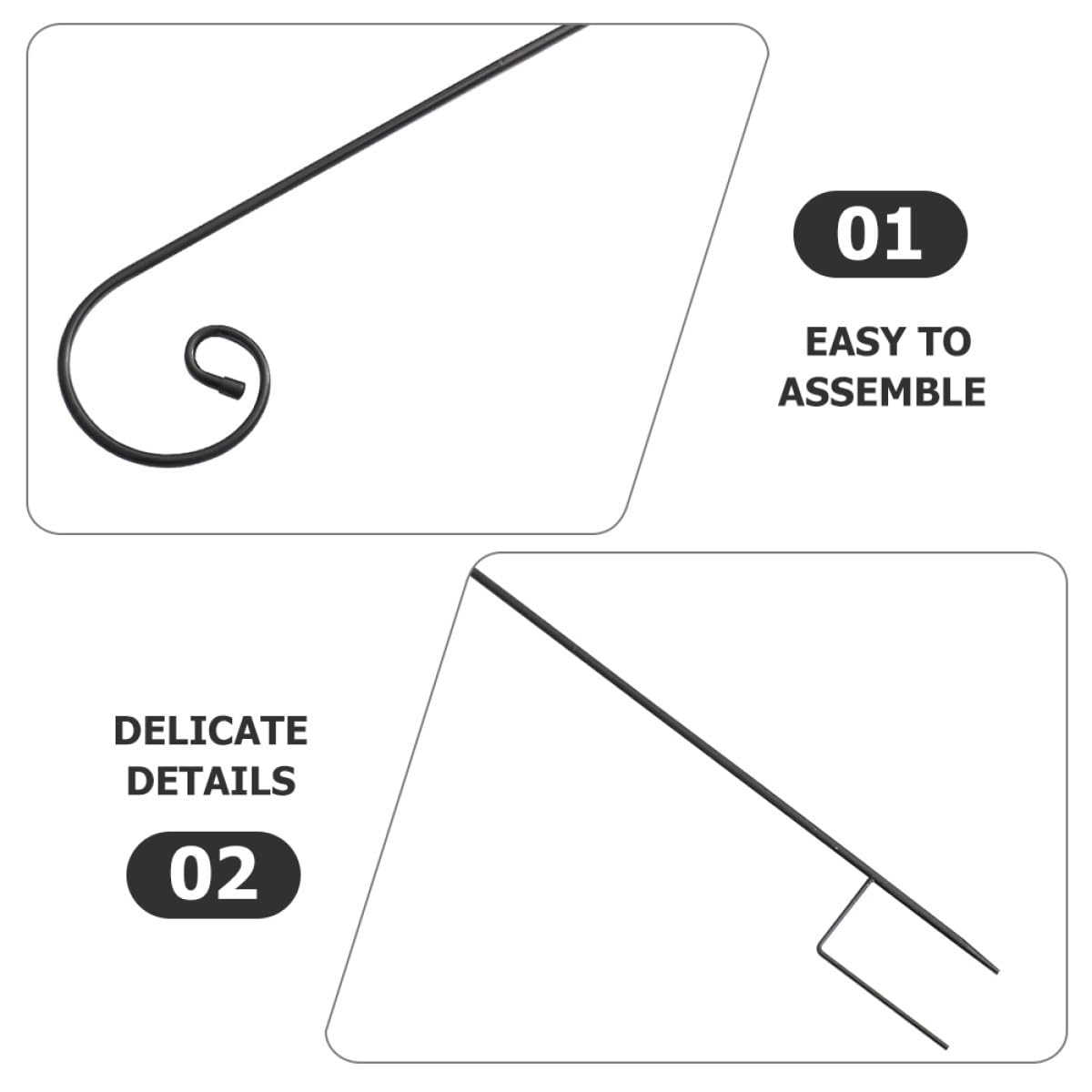 Didiseaon Lot de 2 Crochets en Fer Noir, Résistants la Rouille, Faciles à Assembler et Détachables pour Suspendre Pots de Fleurs et Lampes Jardin ou Pelouse