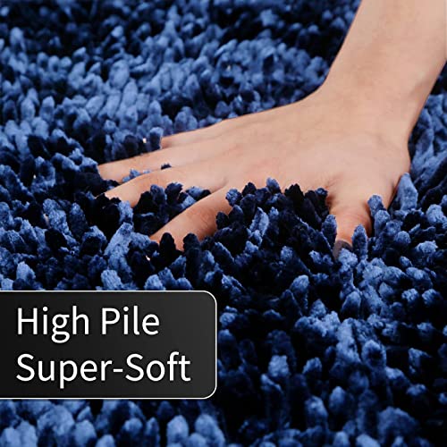 Image of Yimobra Chenille Bathroom Rugs Non Slip, Extra Thick Soft Absorbent Bath Rug 31.5x20 Inch, Machine Washable Quick Dry Bath Mat for Bathroom Floor, Tub and Shower, Home Decor Accessories, Dark Blue