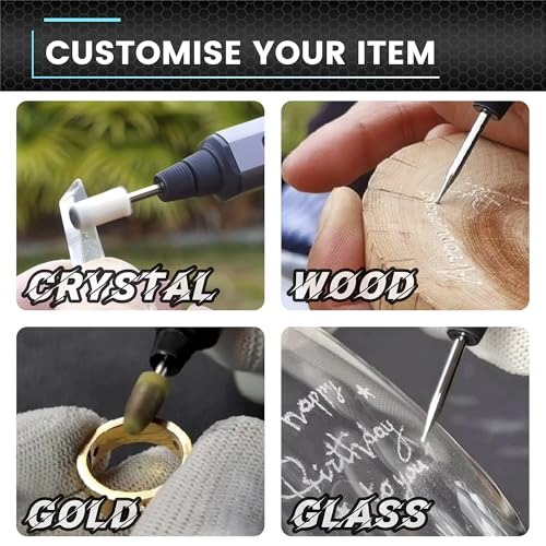 AM ARROWMAX Mini Engraving Pen, Rotary Tool with 42 Bits, Aluminum Case, Smart Motion Control, OLED, APP, Magnetic Charger, Tool Bag, Engraving Pen for Jewelry, Wood, Glass, Carving (SGS PRO Plus)