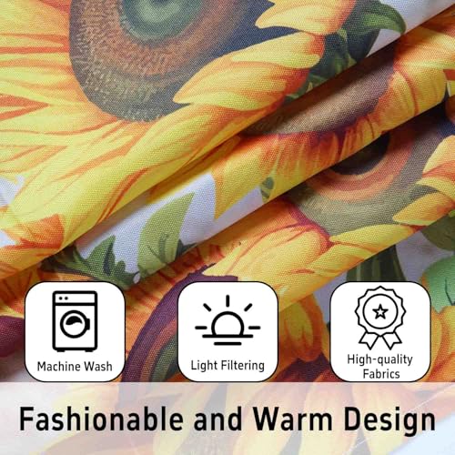 Image of Sunflower Kitchen Curtains 3 Piece Set Tier Valance Window Decor | 3 Piece Kitchen Curtain Set Includes 54x18in Valance and Two 27.5x36in Tier Curtains for Kitchen, Bedroom and Living Room