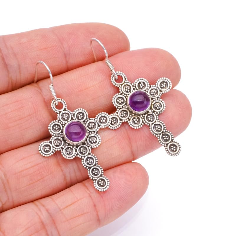 Boucles d'oreilles Améthyste et Croix Argent 925 StarGems - 3
