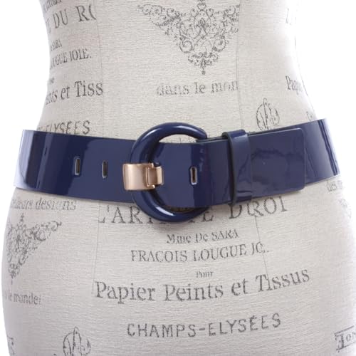 Women's 2" Wide High Waist Patent Leather Fashion Round Belt2