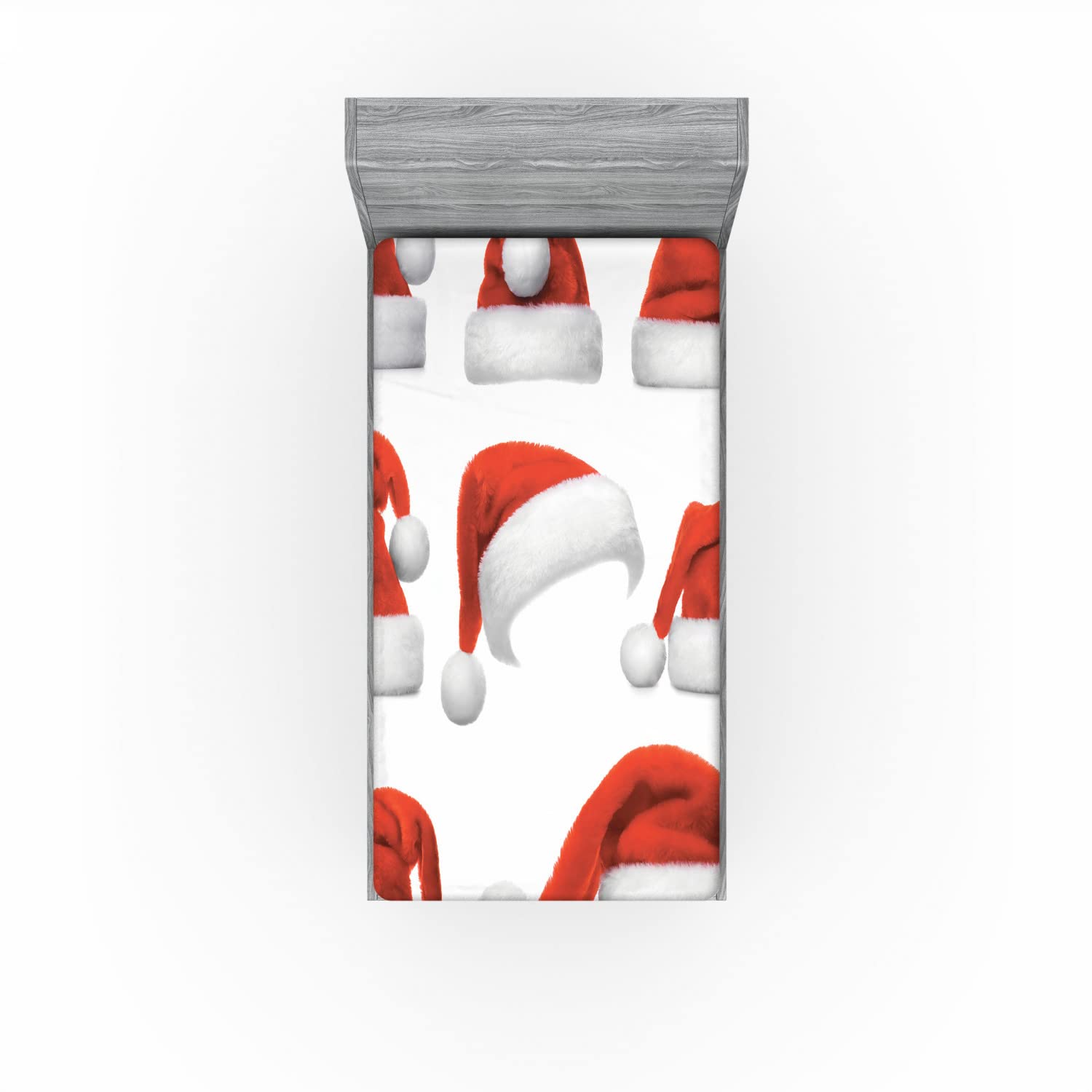 Ambesonne Christmas Fitted Sheet Set, Classical Santa Claus Hats Xmas New Year Celebration Tradition Party Theme, Decorative Bedding All-Round Elastic Pocket 2 Pcs, Twin XL Size, Cobalt Blue