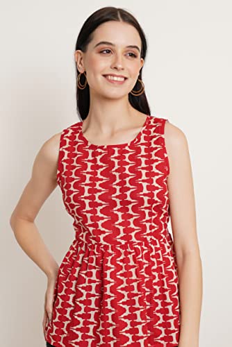 Image of COTLAND Fashions Jaipuri Cotton Sleeveless Printed Peplum Top for Women