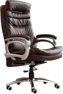 XIARI Gaming Oficina, Escritorio Giratoria y Ergonómica, Silla Ejecutiva de Espalda Alta Cuero Real, Apoyabrazos Ajustables y Mecanismo de Inclinación, Rotación por 360°, Dark Coffee Color