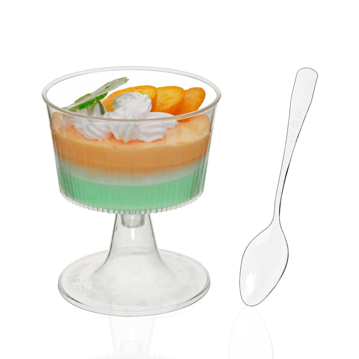 EPYUMIFY 3 Oz Dessert Cups with Spoons Parfait Appetizer Mousse Cup Sundae Bowls Mini Dessert Cups for Party Plastic Clear Wine Glasses Hard Disposable Shot-Set of 50PCS