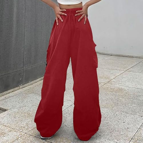Teen Girls Y2K Cargo Parachute Pants Baggy Wide Leg Casual Track Pants Elastic Waist Lightweight Joggers Hiking Pants3