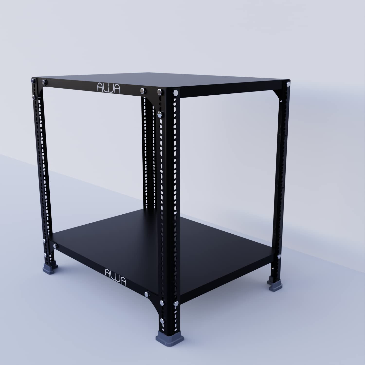 ALIJA®️ Slotted Angle Metal Rack (2 x 2 x 1.5 Ft. / 24 x 23 x 18 Inch) with 2 Shelves (Black, 24 Gauge Shelves, 18 Gauge Angle)-image-34