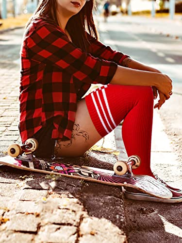 Image of Abodhu Womens Thigh High Socks, Over Knee Socks for Women, Striped Knit Long Tall Stockings, Cosplay Casual Socks