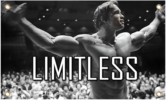 3x5 Feet Schwarzenegger Polyester Flag - Inspirational Office Gym Wall Decor Single Sided Flag with 4 Brass Grommets - Limitless Banner for College Dorm Room Decor - Arnold Gym Motivational Poster