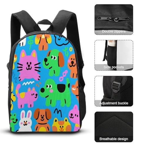 Cartoon Animals 3pcs Lightweight Travel Backpack Printed Backpack With Lunch Pack Storage Box Case3