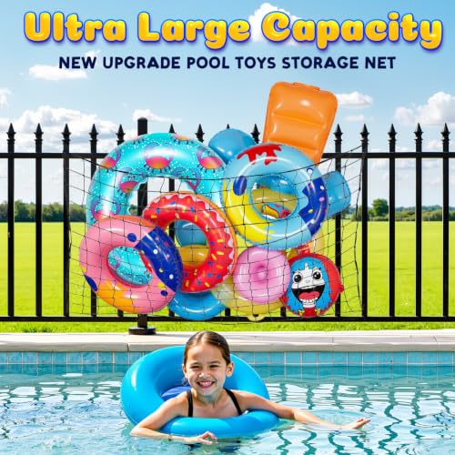 Nigelia 71" * 47" Pool Float Toy Storage Net, Extra Large Hanging Elastic Mesh Pool Float Holder with 20 Hooks, for Floats, Balls, Water Inflatable Toys Rafts & Raft Accessorie Pool Noodle Storage by Nigelia - Image 3