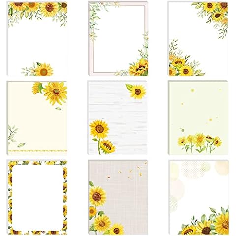 Sabary 9 Pads Sticky Notes 3.15 x 3.94 Inches Cute Self Sticky Note Pads Colored Adhesive Notepad for Memo Reminder Journal Studying Office Home Gift(Sunflower) Cover