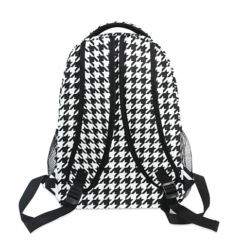 Black-white Houndstooth Backpack Water-Resistant Lightweight Bookbags Travel Bag with Mesh Side Pockets4