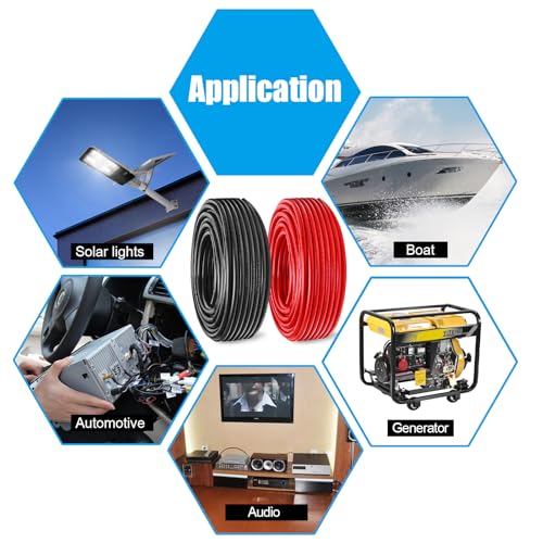 Image of 10 Gauge Battery Cable Copper Wire, 10FT Red+10FT Black 10 AWG Welding Cable Standard USA OFC Wire for Automotive, Battery, Solar, Marine and Generator