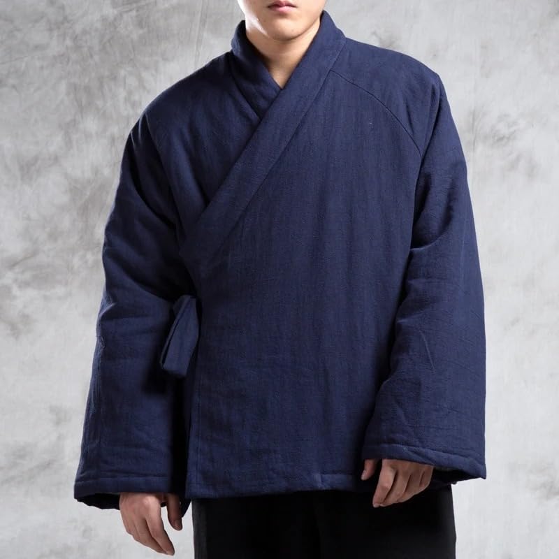 Autumn Winter Chinese Style Warm Linen Padded Coat Jackets Men Casual Tang Suit Overcoat Male Thick Hanfu4