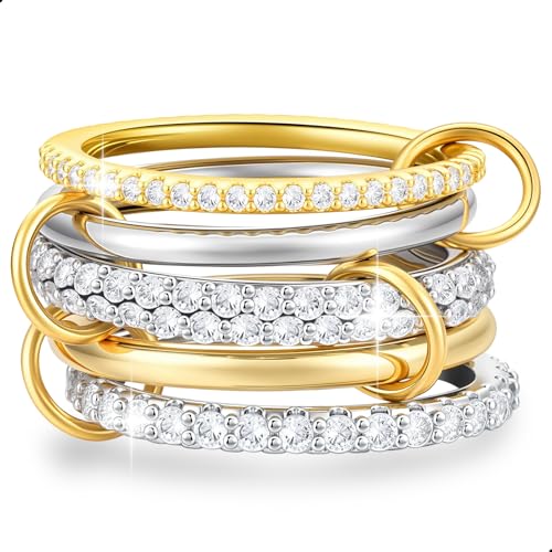 Stackable Rings for Women Non Tarnish 18K Gold and Silver Plated CZ Rings Set Mixed Metal Statement Ring for Engagement Wedding Birthday Gifts