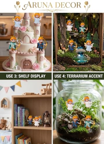Image of Miniature King Queen Set of 4 for Fairy Garden Dollhouse Decor | PVC Royal Couple Figurines for Mini Garden Terrarium Desk Decor & Gifting